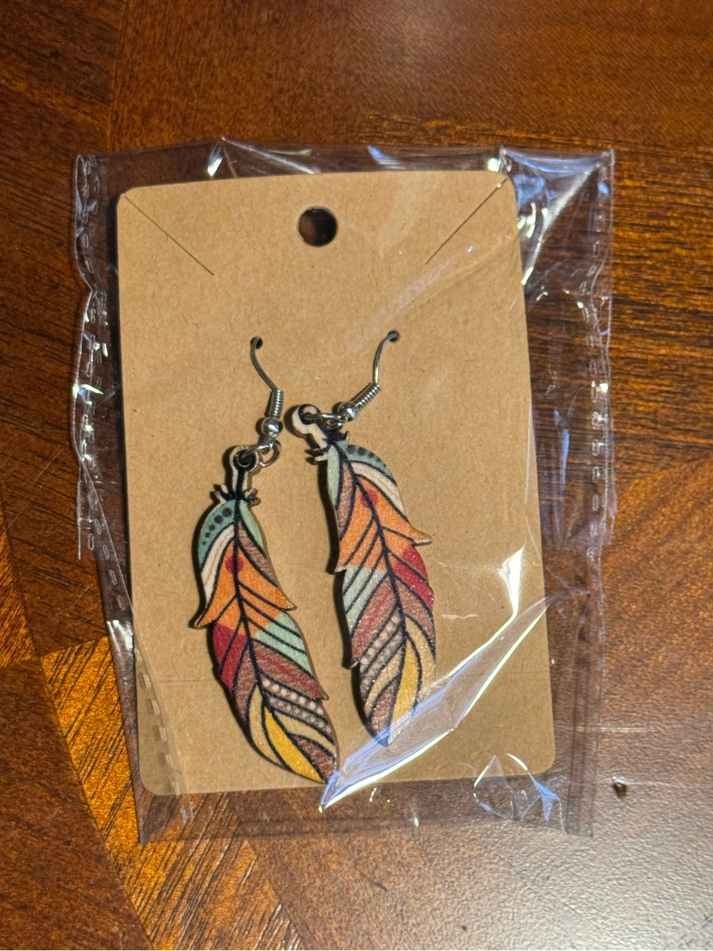 Wooden Multicolour Feathers Silver Dangle Festival Feather Earrings New